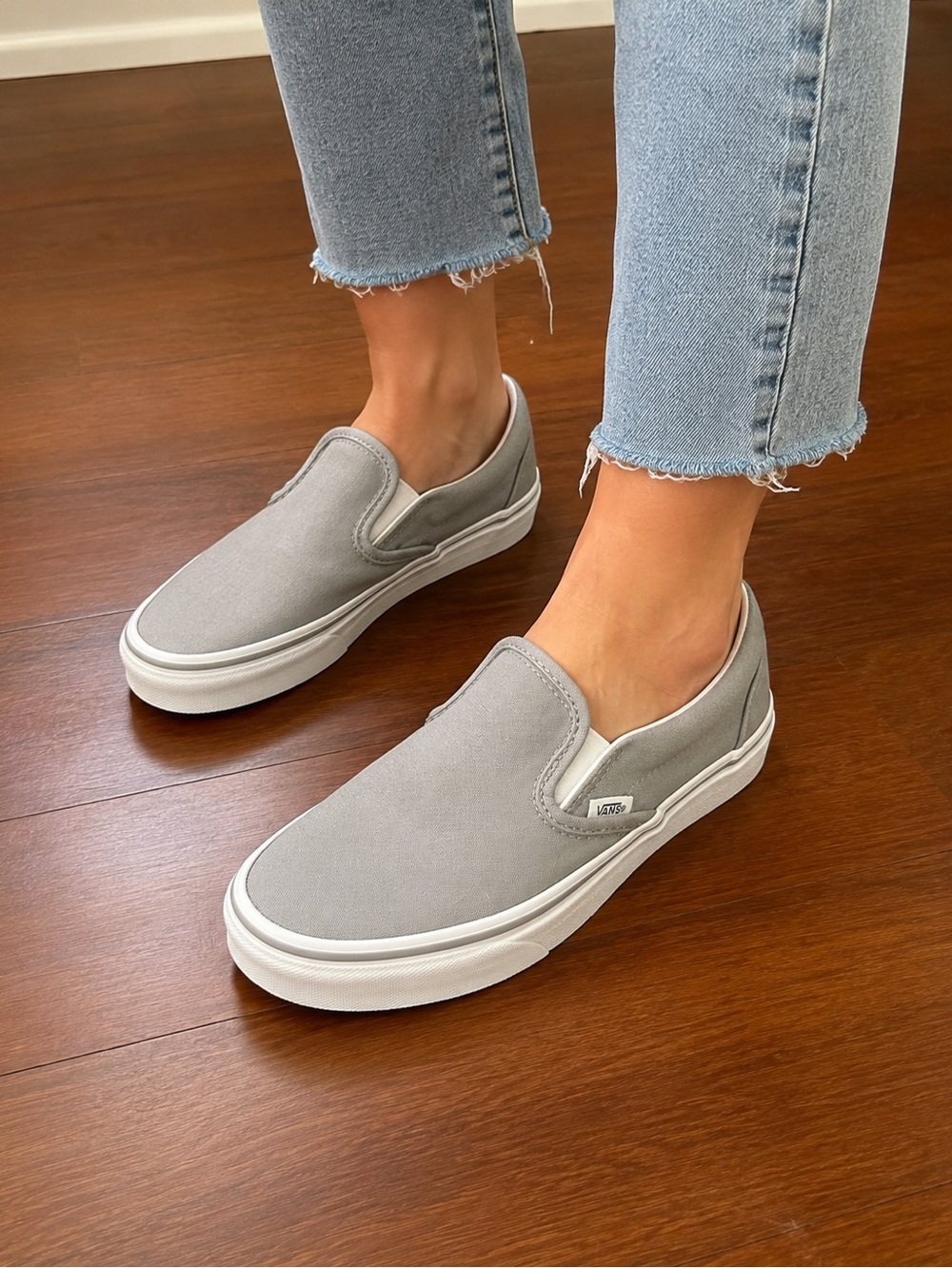 Vans Slip-On Platform Sneakers in Light Gray, Size 7